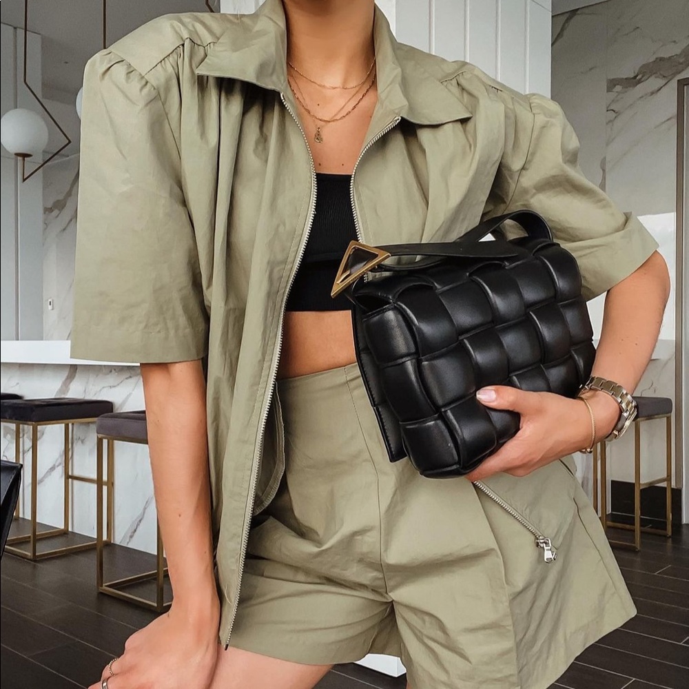 STORETS KHAKI SHORT SLEEVE JACKET WITH SHOULDER PADS